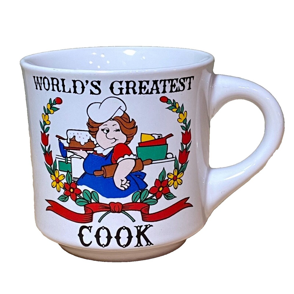 Papel World's Greatest Cook Mug‎ Kitchen Chef Hand Decorated Cup Vintage EUC